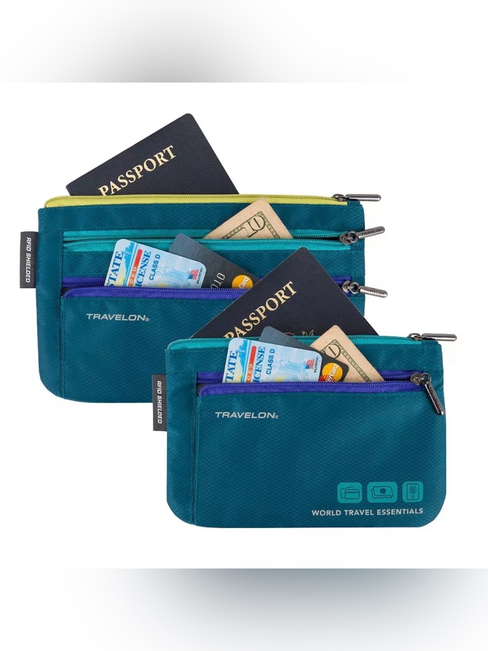 Travelon Teal and Accent Triple RFID Travel Pouches